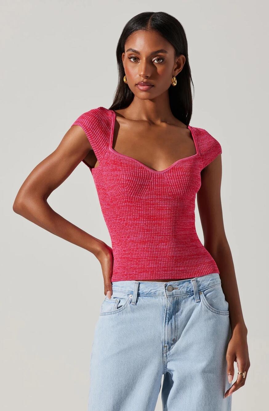 ASTR the Label Eloah Pink Ribbed Sweetheart Neckline Crop Top Size XS Stretchy